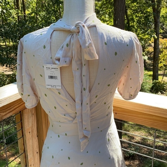 Free People Ivory Green Speckled Abbie Fit/Flare Dress 6 Wedding Graduation NWT - Picture 9 of 13